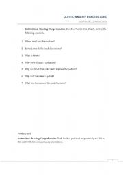 English worksheet: Levis Blue Jeans (Reading Grid / Questions)