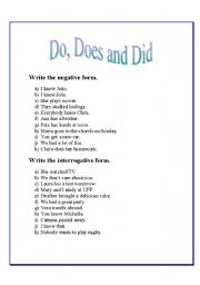 English worksheet: Do, does and did - Exercises