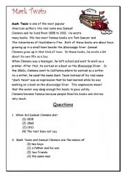 English Worksheet: Mark Twain