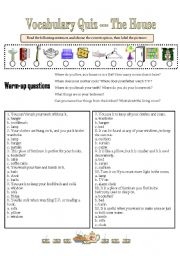 English Worksheet: VOCABULARY QUIZ --- THE HOUSE