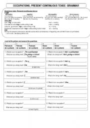 English Worksheet: Occupations, present simple and present continuous.