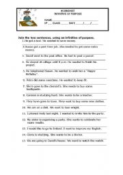 English Worksheet: Grammar Worksheet - Infinitive of Purpose