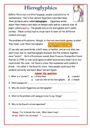 English Worksheet: Hieroglyphs - Breaking Codes