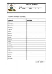 English Worksheet: Opposites - Adjectives