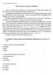 English Worksheet: THE LIFE OF GEORGE ORWELL