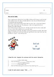 English Worksheet: Alex and his famili