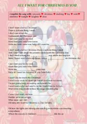 English Worksheet: ALL I WANT FOR CHRISTMAS IS YOU