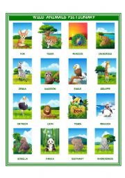 English Worksheet: wild animals pictionary I