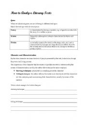 English Worksheet: How to analyse literary texts