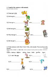 English worksheet: animals