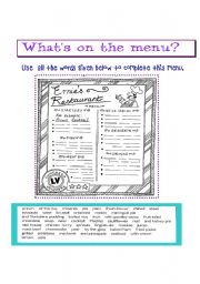 English Worksheet: WHATS ON THE MENU?