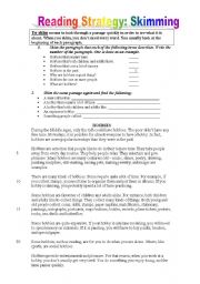 English Worksheet: Reading Strategy: Skimming