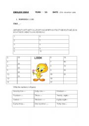 English worksheet: numbers 1-100