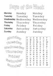 English Worksheet: Days of the week