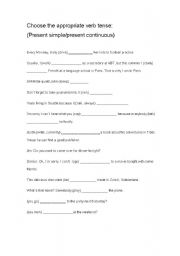 English worksheet: PRESENT SIMPLE-PRESENT CONTINUOUS