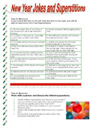 English Worksheet: New Year Jokes and Superstitions