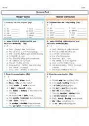 English Worksheet: Grammar Test: Present Simple,Present Continuos