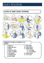 English Worksheet: SAMS DAILY ROUTINE