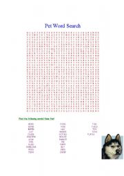 English Worksheet: pet word search - colour version!
