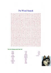 English worksheet: pet word search - colour version!