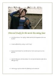 English worksheet: Directed Study for the movie Becoming Jane