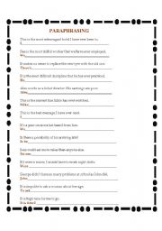English Worksheet: !!! PARAPHRASING !!!