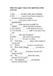 English Worksheet: The verb can.