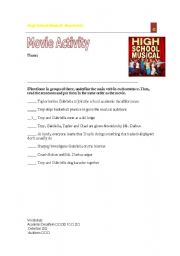 English Worksheet: High School Musical Movie Activity-Identifying Verbs and Summarizing