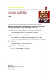 English worksheet: High School Musical Movie Activity-Identifying Verbs and Summarizing