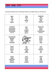 English Worksheet: Odd One Out