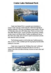 English Worksheet: Crater Lake National Park