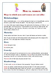 English Worksheet: Fun with reading part 1:Men vs women:the ways in which they are  not alike part 1