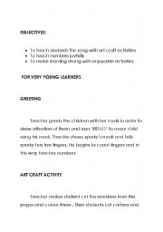 English worksheet: teaching song to young learners