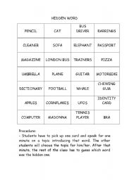 English Worksheet: SPEAKING GAME - HIDDEN WORD
