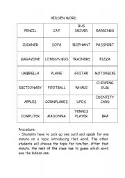 English worksheet: SPEAKING GAME - HIDDEN WORD