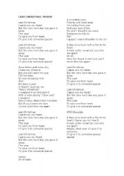 English worksheets: Last Christmas_ Full lyrics