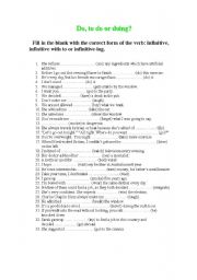 English Worksheet: Do, to do  or doing?