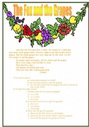 English Worksheet: tha Fox and the Grapes - Aesops tale (reading for beginners)