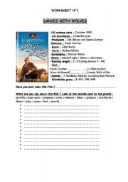 English Worksheet: DANCES WITH WOLVES Worksheet 1