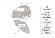 English worksheet: ARTICLES a/an for elementary level (activity cards)