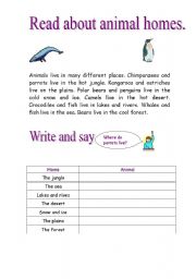 English worksheet: Animals and their homes