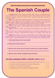 English Worksheet: The Spanish Couple Reading comprehension