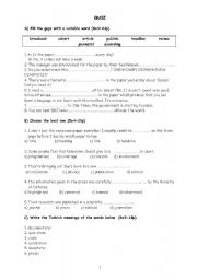 English Worksheet: a quiz on newspapers-media-television