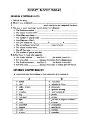 English Worksheet: Sunday Bloody Sunday reading comprehension worksheet