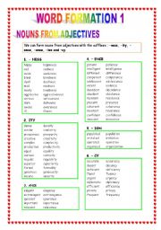 English Worksheet: WORD FORMATION 1 NOUNS FROM ADJECTIVES AND VERBS