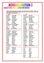 English Worksheet: WORD FORMATION 2 ADJECTIVES FROM VERBS AND NOUNS
