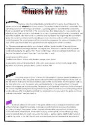 English Worksheet: Games for Kids!!!!!!!!!!!!!!