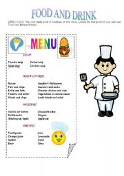 English Worksheet: MENU