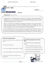 English Worksheet: FIRST TERM EXAM part 1of 2