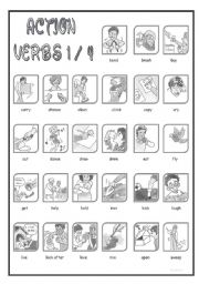 English Worksheet: Action Verbs (B&W) 1/4